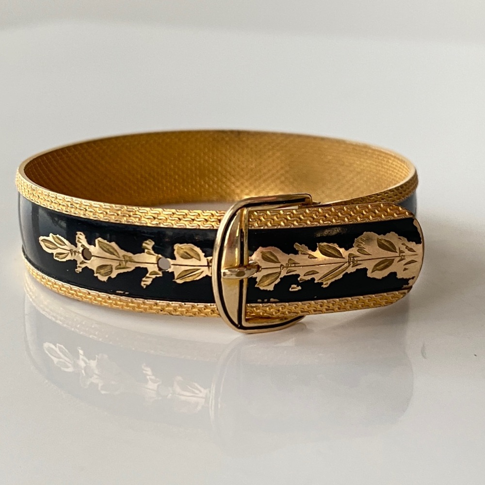 Hayward Black Enamel & Gold Buckle Bracelet